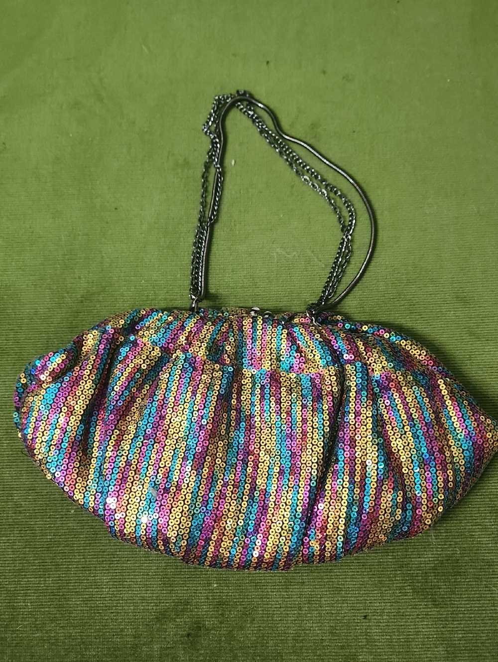 Betsey Johnson Sequin Multi-Color Evening Clutch Bag with Chain Strap